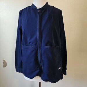 Figs Navy Blue Scrub Zip Bomber Jacket S